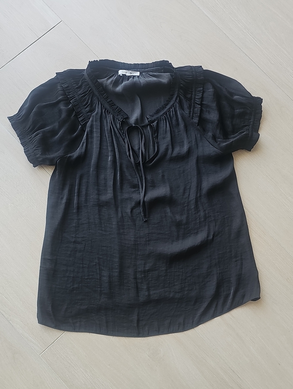 Naked Zebra Black Short-Sleeve Ruffle Tie-Front Blouse